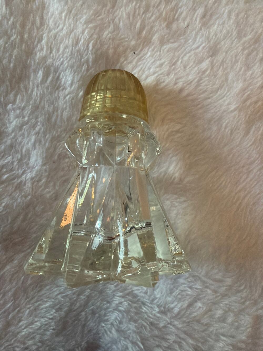 Vintage Crystal Style Glass Salt Shaker Gold Plastic Lid Starburst Base 3"